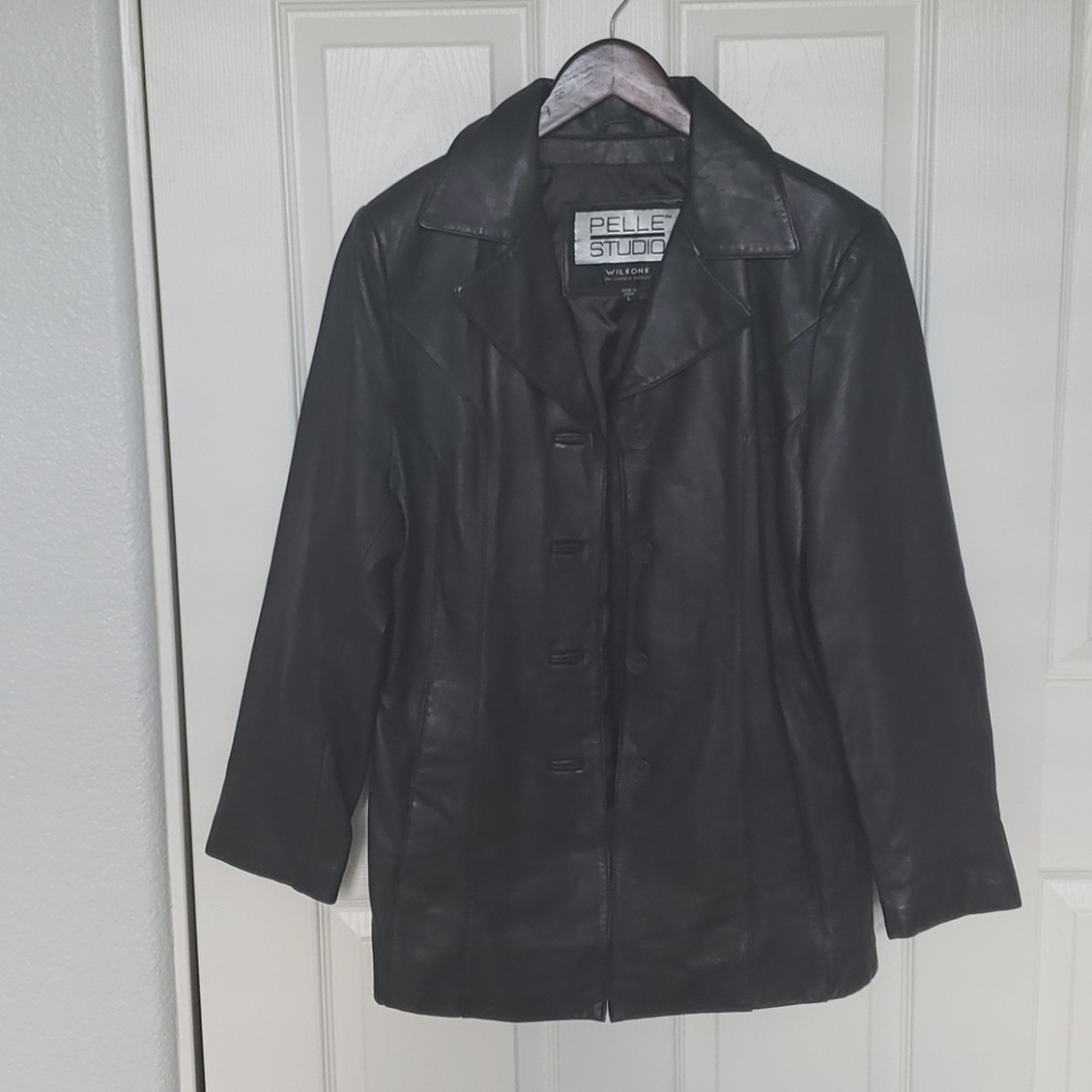 Dark brown leather trench